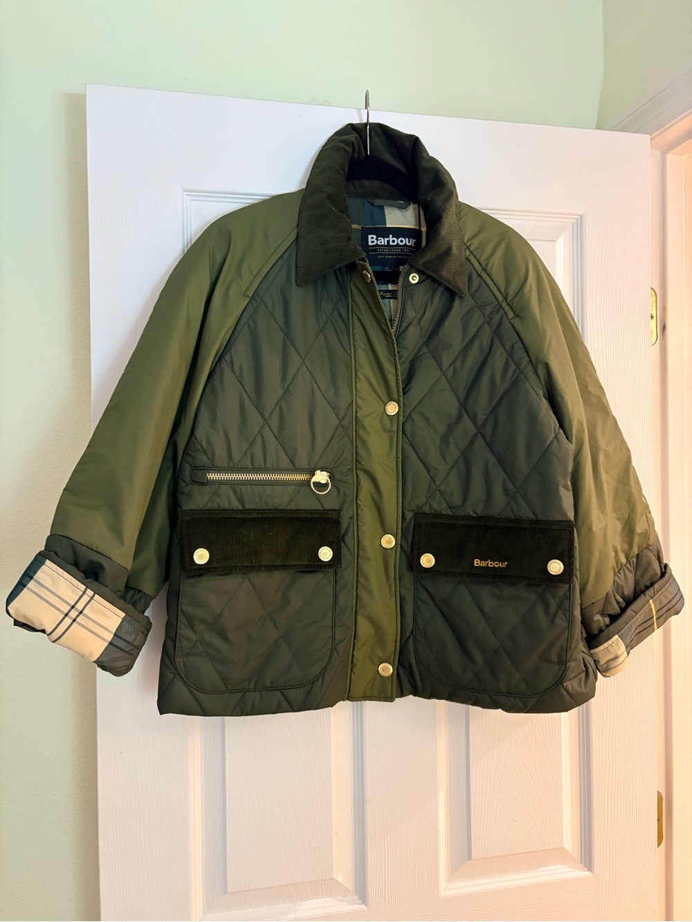 Barbour Martha Corduroy-Collar Quilted Jacket Size 6 - Picture 3 of 4